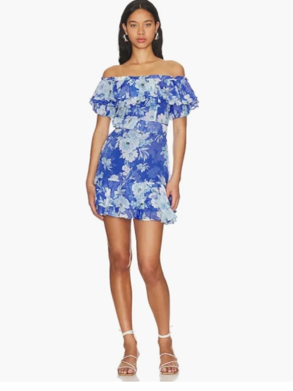 Yumi  Kim ruffle puff sleeve off shoulder crepe chiffon mini dress M